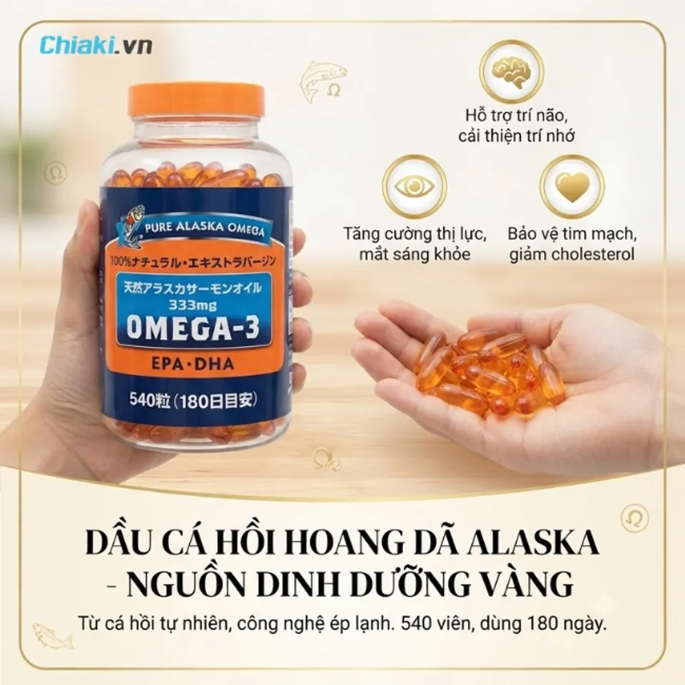 Vi&ecirc;n uống dầu c&aacute; hồi omega 3 của Nhật Pure Alaska chăm s&oacute;c sức khỏe to&agrave;n diện cho cả gia đ&igrave;nh