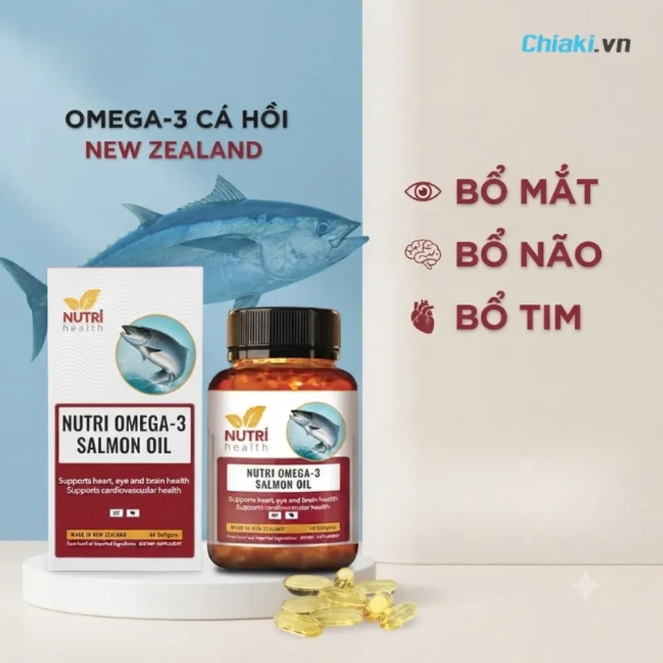 Vi&ecirc;n uống dầu c&aacute; hồi New Zealand Nutri Omega-3 Salmon Oil hỗ trợ giảm cholesterol xấu v&agrave; bảo vệ th&agrave;nh mạch m&aacute;u