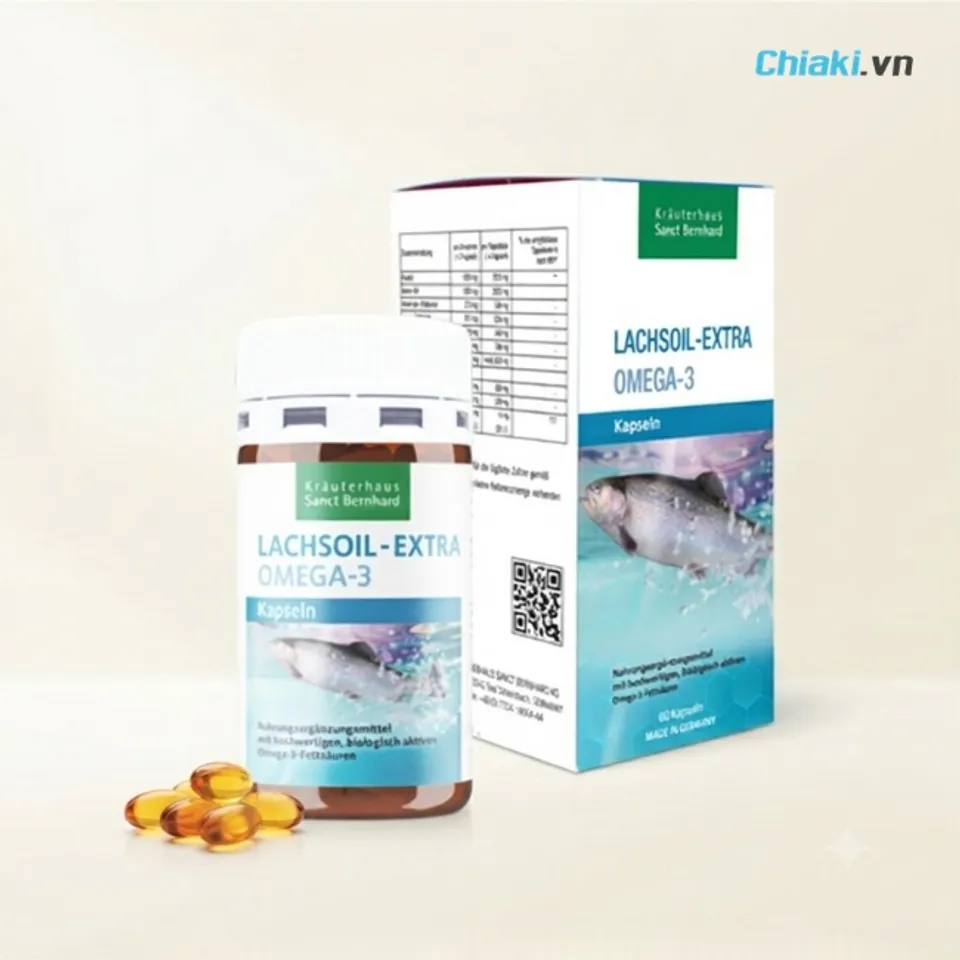 Vi&ecirc;n uống dầu c&aacute; hồi omega 3 Lachsoil Đức bổ sung Omega-3 v&agrave; duy tr&igrave; sức khỏe tim mạch, n&atilde;o bộ, thị gi&aacute;c