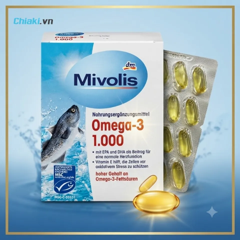 Vi&ecirc;n uống Omega 3 dầu c&aacute; hồi Mivolis Omega 3 Vitamin E duy tr&igrave; thị lực sắc n&eacute;t v&agrave; bảo vệ hệ tim mạch hoạt động ổn định