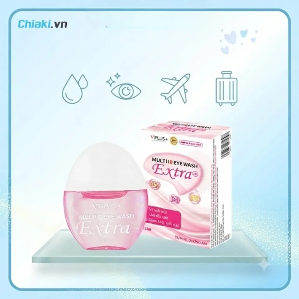 Nước rửa mắt Viplus Multi B Eye Wash Extra Việt Nam l&agrave;m sạch nhanh bụi bẩn, rửa tr&ocirc;i dị vật nhỏ, cung cấp độ ẩm cần thiết