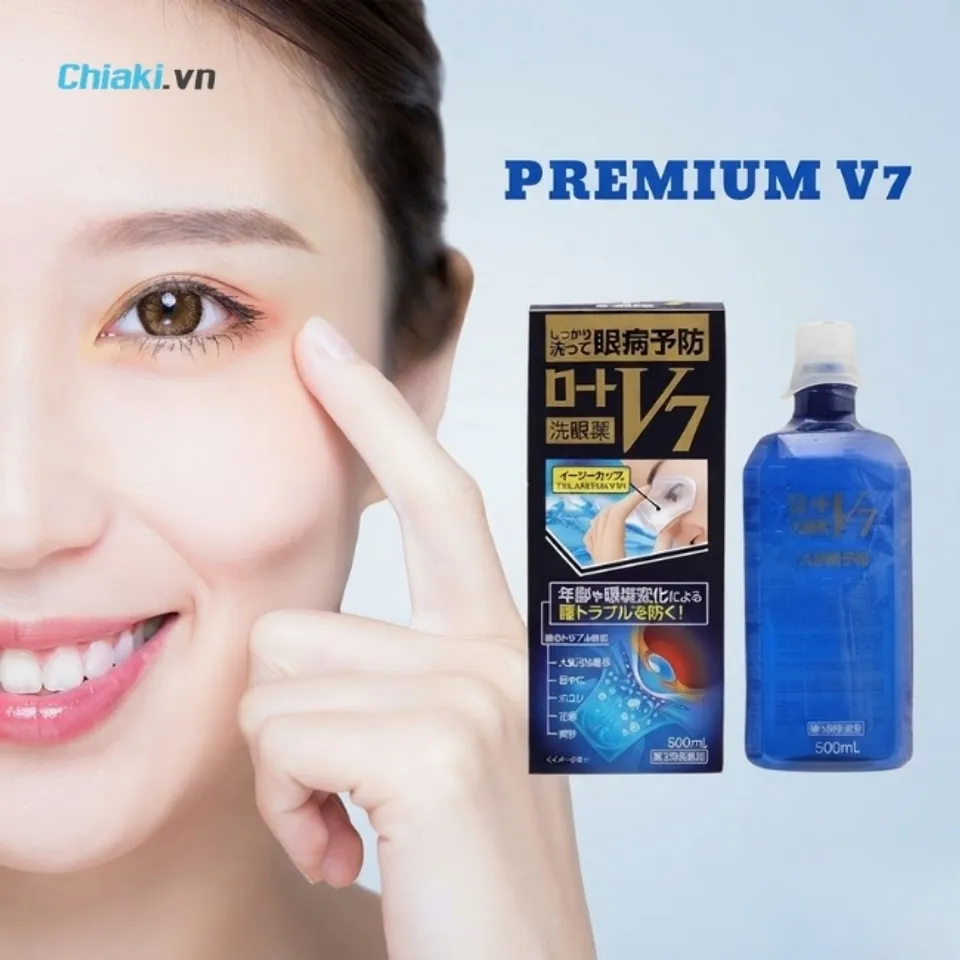 Nước rửa mắt của Nhật Premium V7 chống l&atilde;o h&oacute;a tế b&agrave;o mắt, nu&ocirc;i dưỡng thị lực s&aacute;ng khỏe