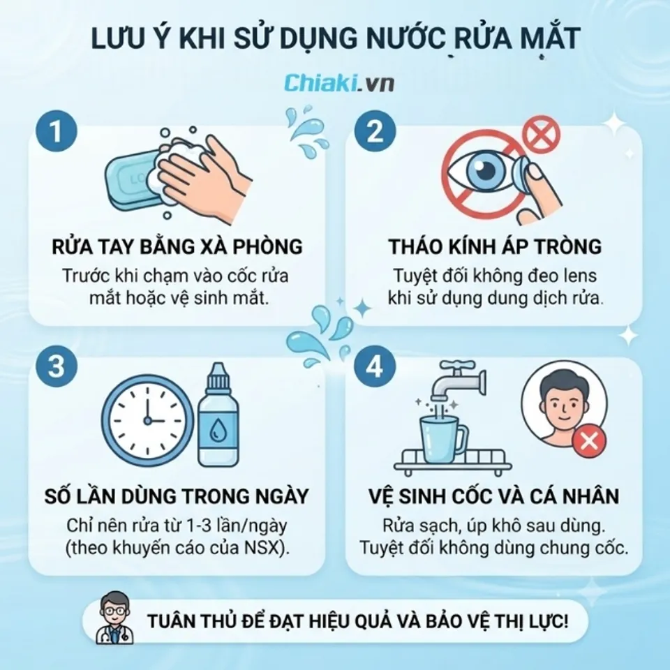 Lưu &yacute; về c&aacute;ch d&ugrave;ng nước rửa mắt tại nh&agrave; đ&uacute;ng c&aacute;ch v&agrave; hiệu quả