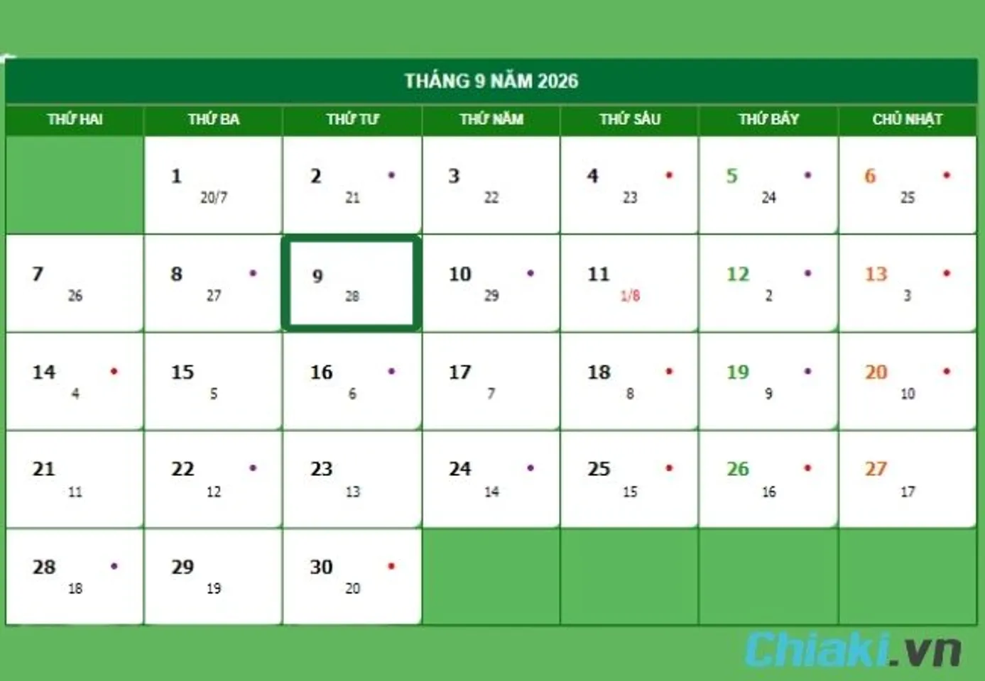 Ng&agrave;y 9 th&aacute;ng 9 l&agrave; ng&agrave;y g&igrave; Dương lịch