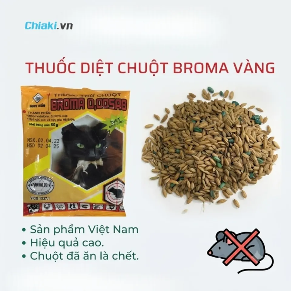 Thuốc diệt chuột thế hệ mới Broma dạng hạt th&oacute;c m&agrave;u v&agrave;ng hiệu quả nhanh ch&oacute;ng