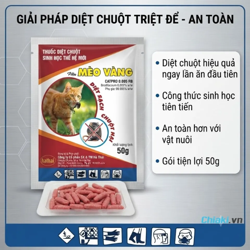 Thuốc diệt chuột sinh học th&ocirc;ng minh M&egrave;o V&agrave;ng CATPRO 0,005RB sử dụng c&ocirc;ng thức sinh học