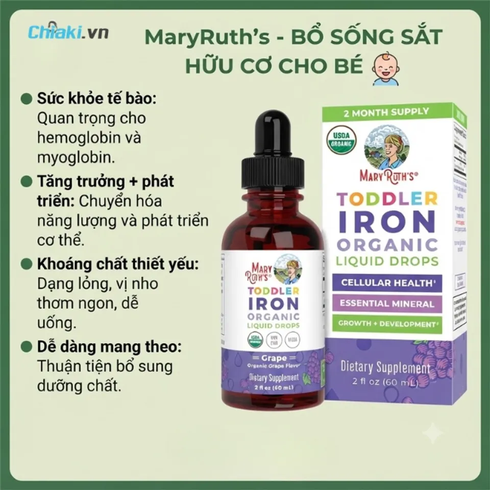 Sắt hữu cơ cho b&eacute; 1-3 tuổi dạng giọt MaryRuth's Toddler Iron Liquid Drops&nbsp;