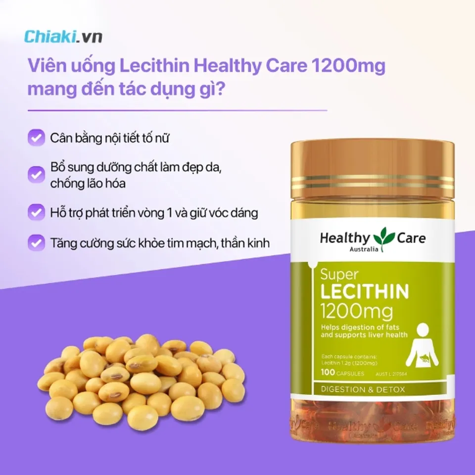Vi&ecirc;n uống tăng k&iacute;ch thước v&ograve;ng 1 Healthy Care Lecithin 1200mg