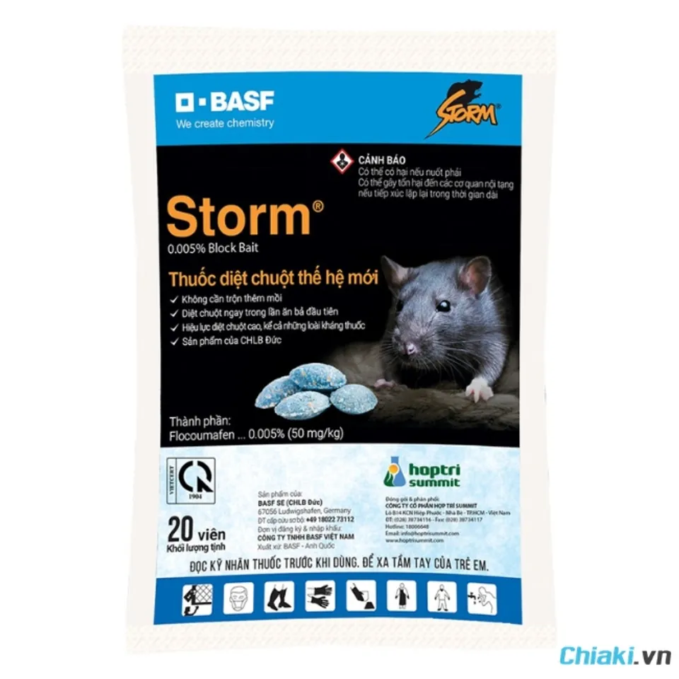 Vi&ecirc;n kẹo diệt chuột Storm BASF 0,005% Đức kh&ocirc;ng cần trộn th&ecirc;m thức ăn hay mồi nhử phức tạp
