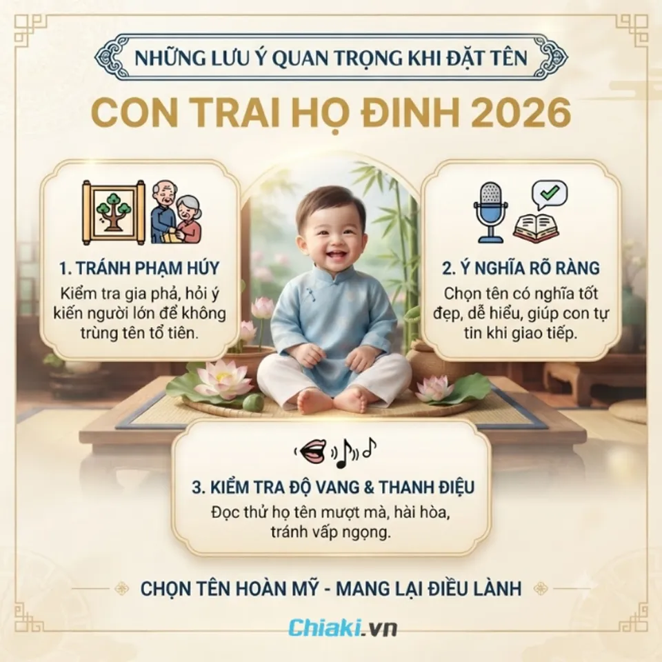 Những lưu &yacute; quan trọng khi chọn t&ecirc;n con trai họ Đinh