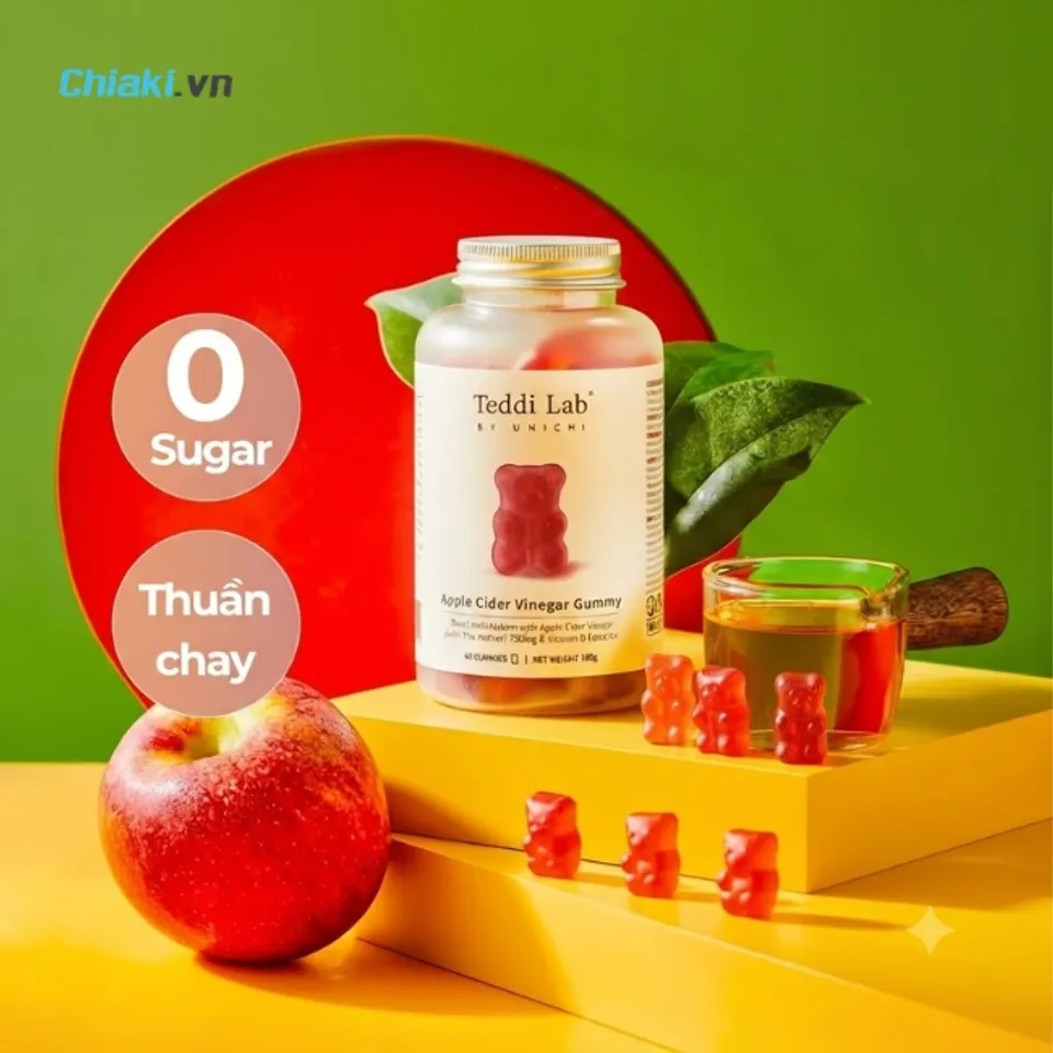 Kẹo giảm c&acirc;n giấm t&aacute;o Unichi Apple Cider Vinegar Gummy &Uacute;c th&uacute;c đẩy qu&aacute; tr&igrave;nh trao đổi chất