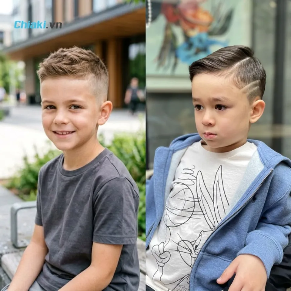 B&eacute; trai t&oacute;c mỏng cắt kiểu crew cut, đỉnh d&agrave;i hơn hai b&ecirc;n