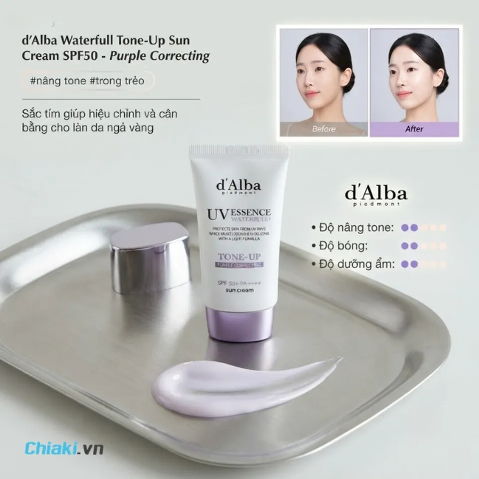 Kem chống nắng cho da kh&ocirc; m&ugrave;a đ&ocirc;ng d'Alba Waterfull Tone-Up SPF50 cung cấp độ ẩm dồi d&agrave;o