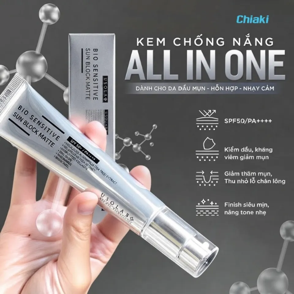 Kem chống nắng Usolab Bio Sensitive Sun Block Matte chống nắng, n&acirc;ng t&ocirc;ng tự nhi&ecirc;n v&agrave; cấp ẩm s&acirc;u