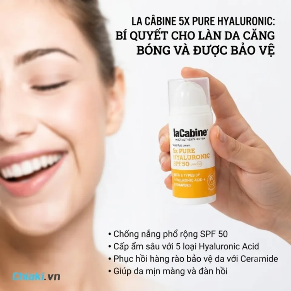 Kem chống nắng LaCabine Facial Fluid Cream 5x Pure Hyaluronic dưỡng ẩm m&ugrave;a đ&ocirc;ng