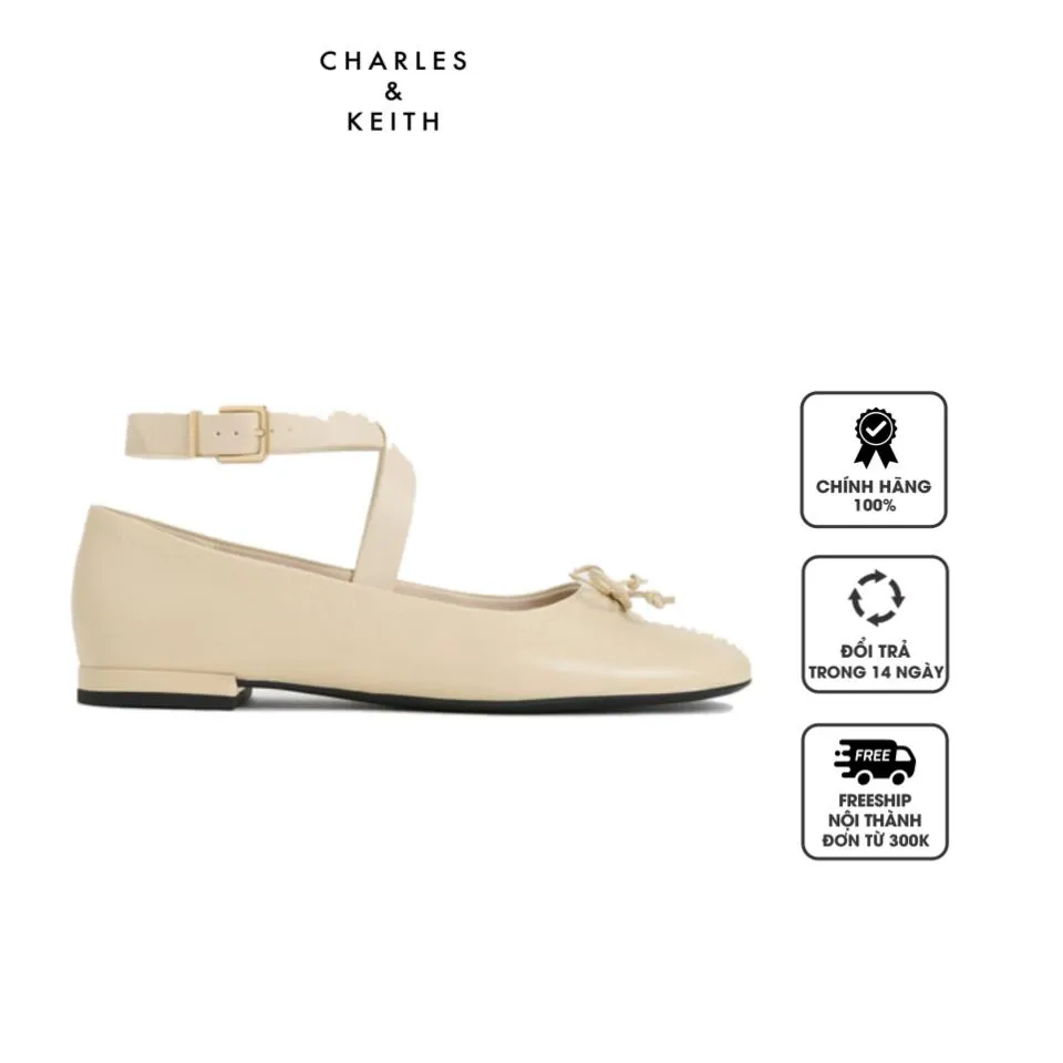 Giày Bệt Charles & Keith Margot Crossover-Strap Ballerinas CK1-70900496 Chalk, 35