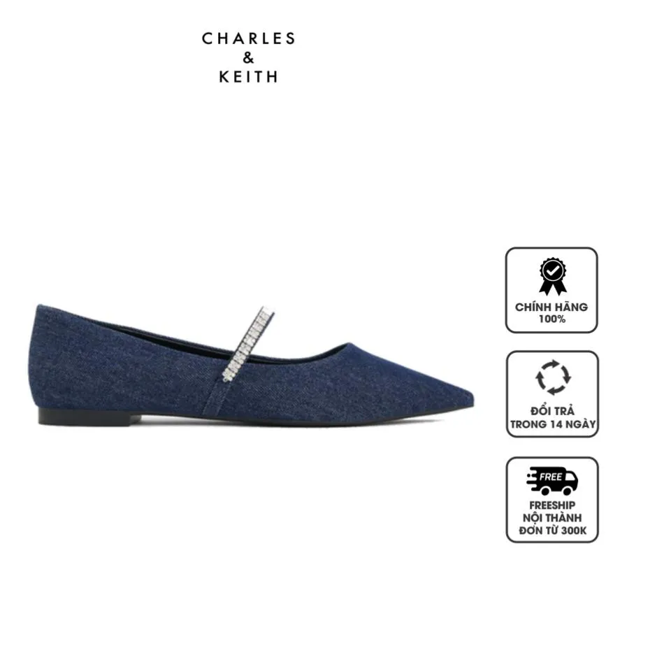 Giày Bệt Charles & Keith Ambrosia Gem-Embellished Flats CK1-70900498 Blue, 35
