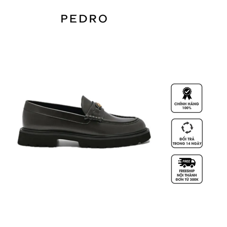 Giày lười nữ Pedro Icon Leather Loafers PW1-66600012 Dark Grey, 35