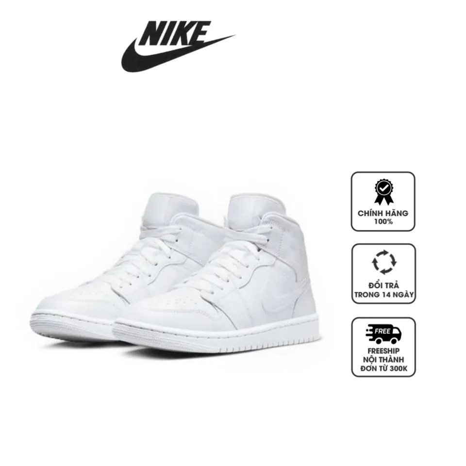Giày Nike Air Jordan 1 Mid Triple White DV0991-111 màu trắng, 36