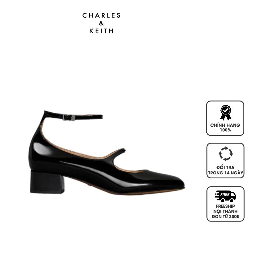Giày cao gót Charles & Keith Claire Leather Mary Jane SL1-61900029 Black Box, 34