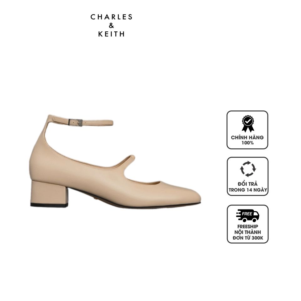 Giày cao gót Charles & Keith Claire Leather Mary Jane SL1-61900029 Beige, 34