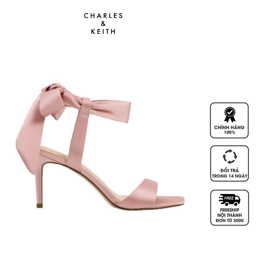 Dép cao gót Charles & Keith Satin Tie-Around Heeled Sandals CK1-61720177 Pink, 35