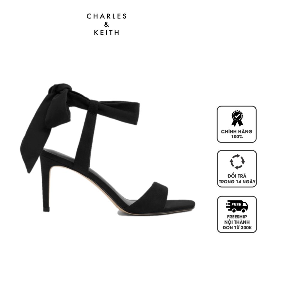 Dép cao gót Charles & Keith Textured Tie-Around Heeled Sandals CK1-61720177 Black, 35