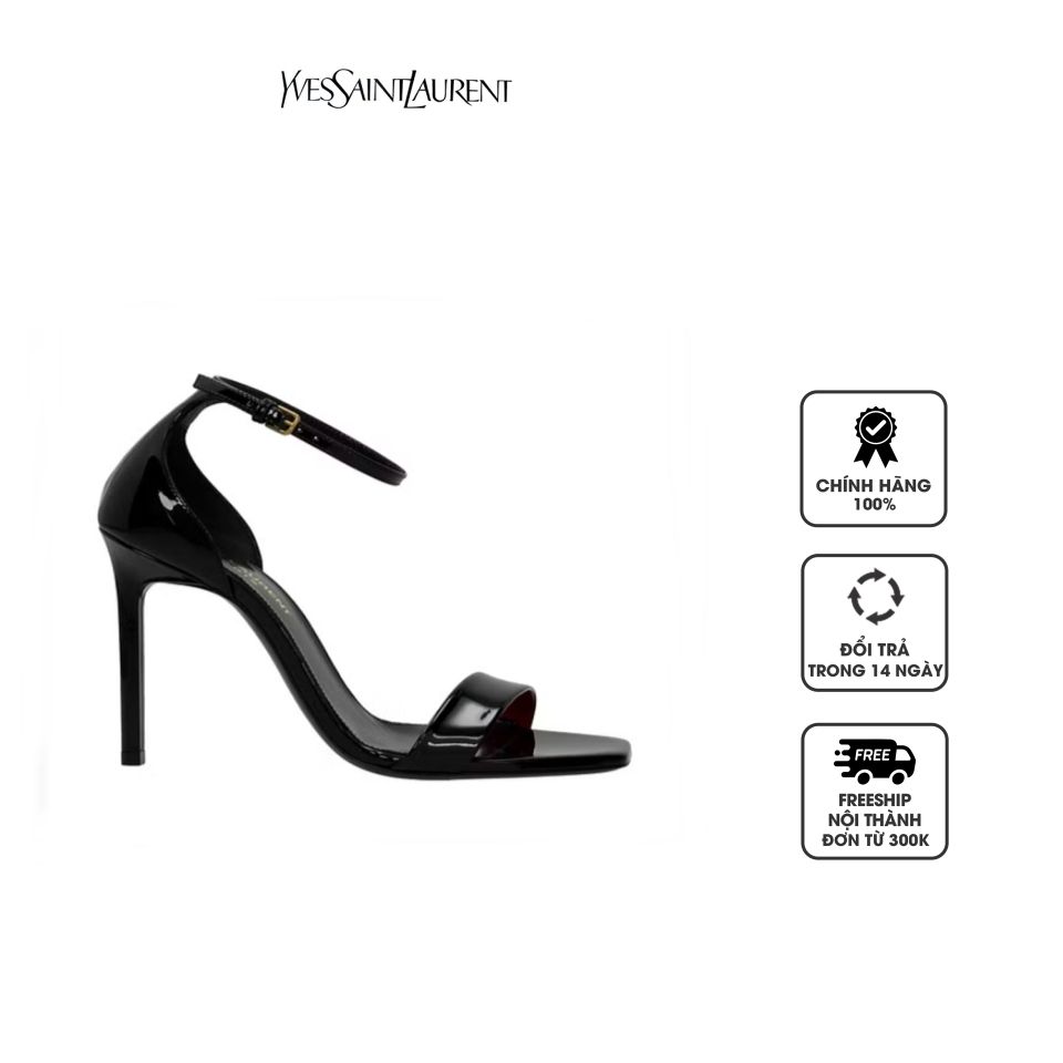 Giày cao gót YSL Amber Sandals In Patent Leather 4720210NP001000 Black, 34