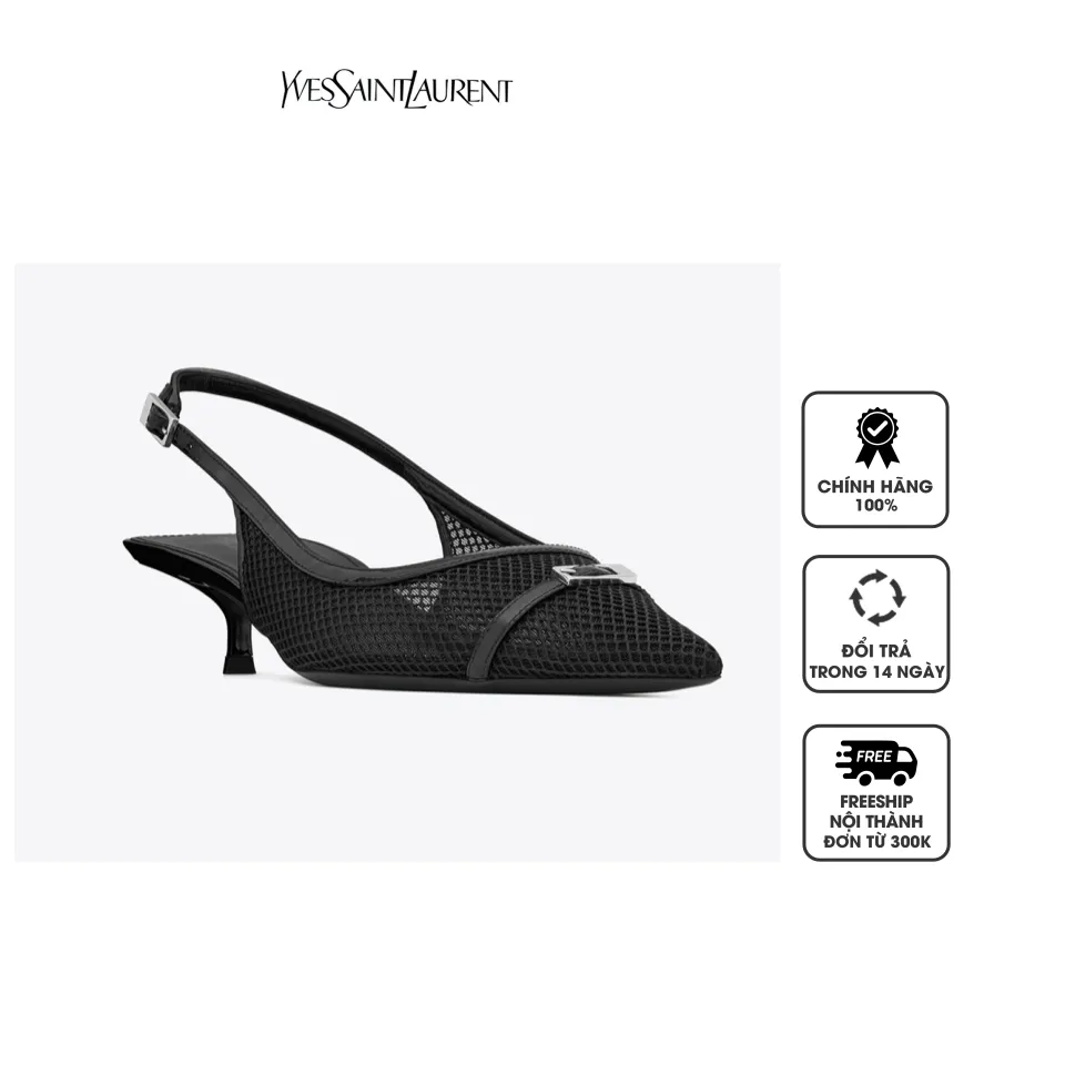 Giày YSL Oxalis Slingback Pumps In Mesh 763171AACSW1000 Black, 34