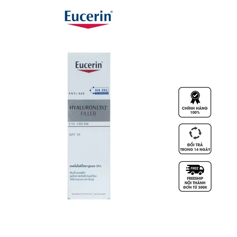Kem dưỡng hỗ trợ trẻ hóa da vùng mắt Eucerin Hyaluron 3X + Filler Eye Cream SPF15