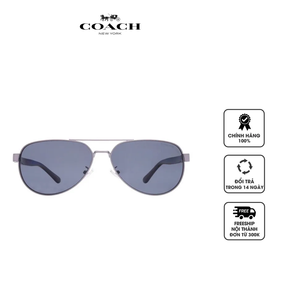 Kính mát nam Coach Polarized Dark Grey Pilot Men's Sunglasses HC7143 900481 61