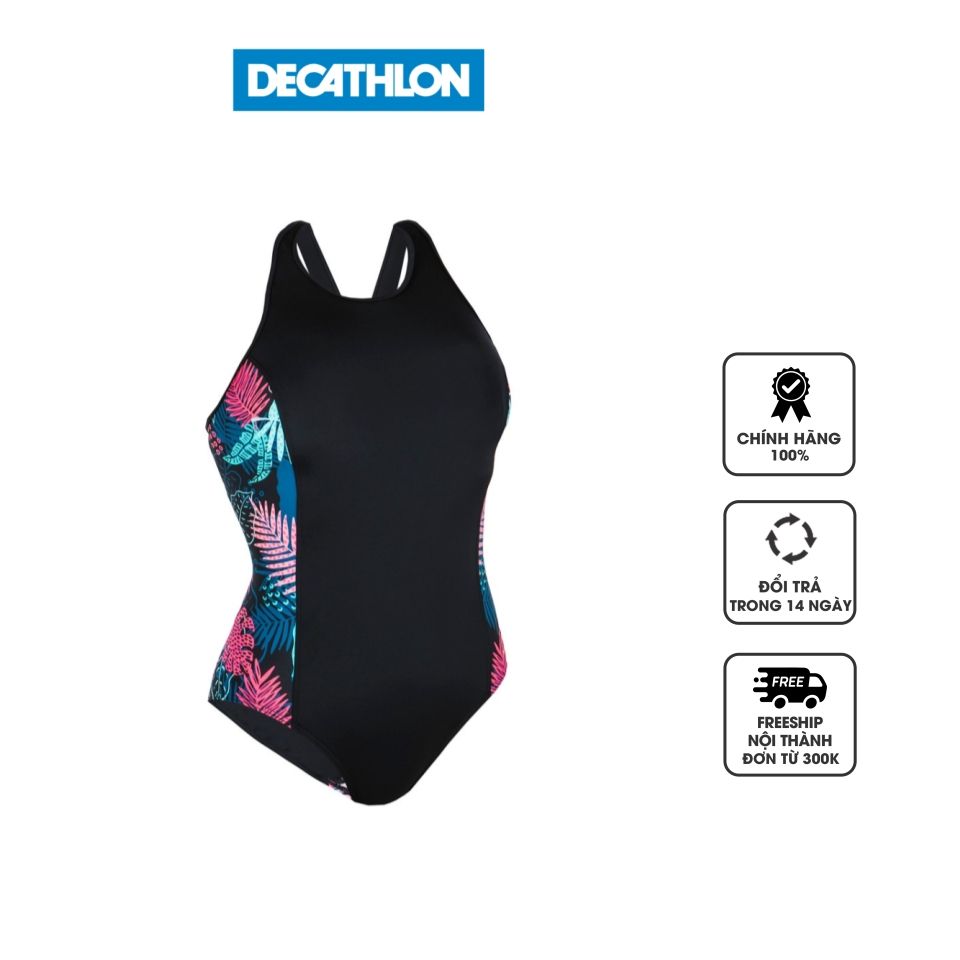 Bikini nữ 1 mảnh Decathlon Nabaiji màu đen phối họa tiết, XS