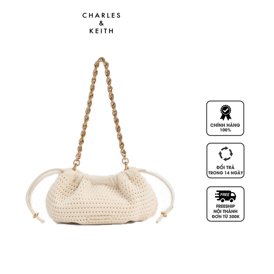 Túi xách Charles & Keith Ida Knitted Chain-Handle Clutch CK2-70840565 Cream