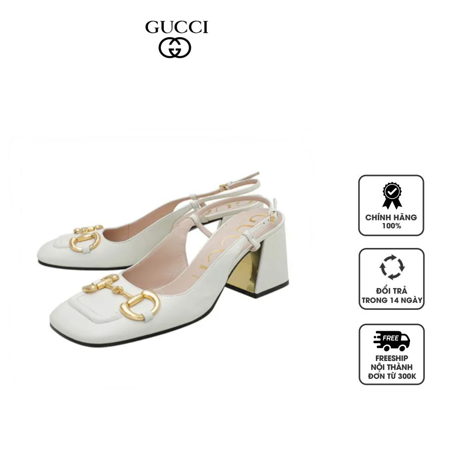 Giày cao gót nữ Gucci Mid-Heel Slingback With Horsebit màu trắng, 35