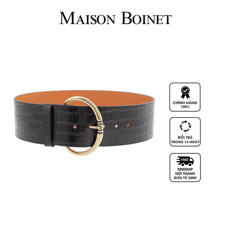 Thắt lưng Maison Boinet Black Calfskin Crocodile Style Corset Belt 94148BR BK, 70cm