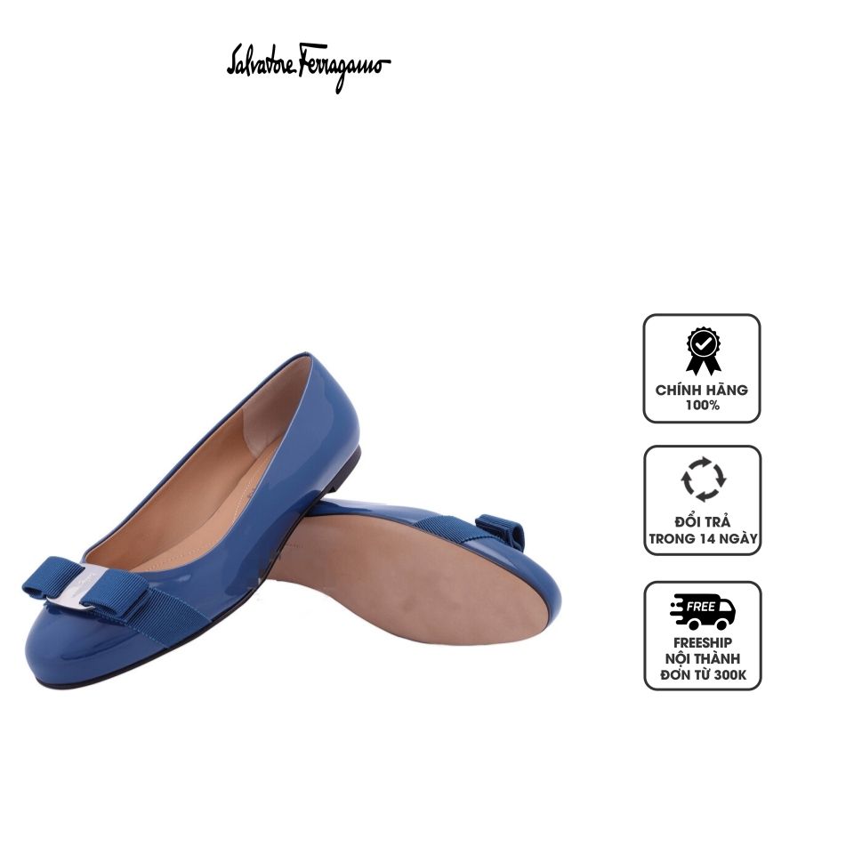 Giày búp bê Salvatore Ferragamo Varina Ballet Flats In Blue 01A181 757784, 7.5