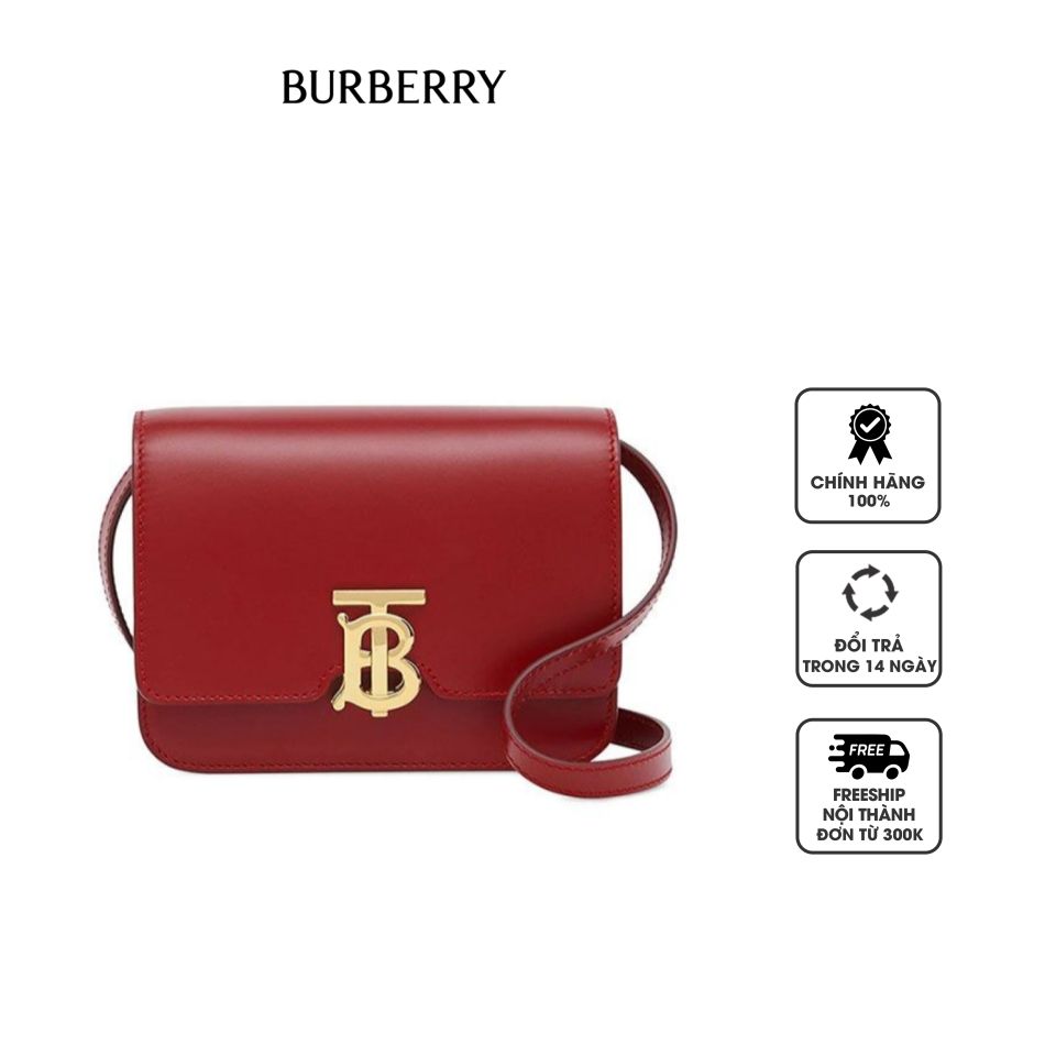 Túi đeo chéo Burberry TB Mini Dark Carmine Leather màu đỏ