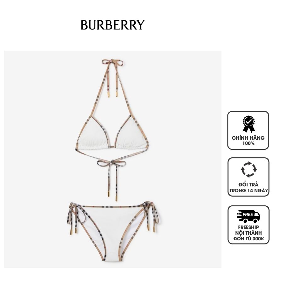 Bộ Bikini Burberry Check Trim Bikini White Item 80107701, XS