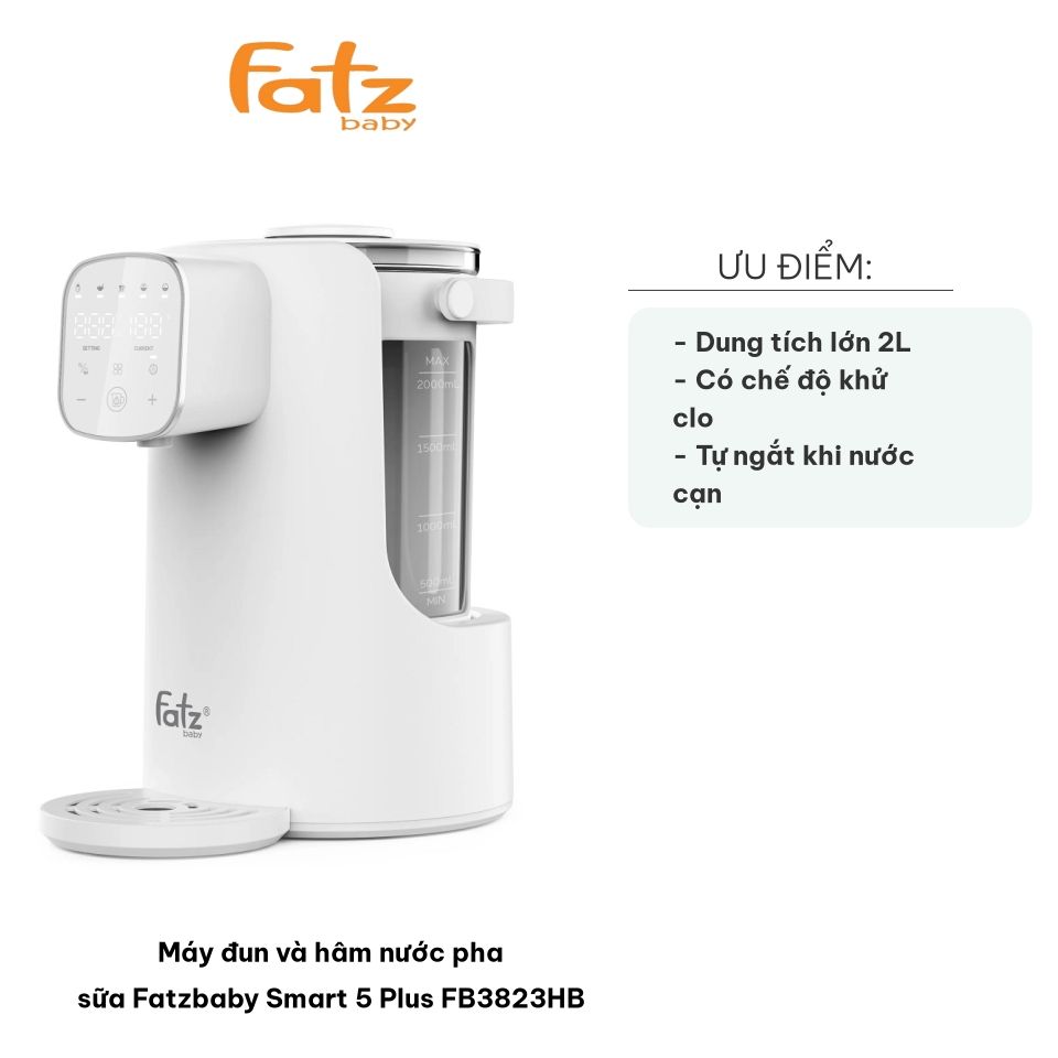 Máy Đun Nước Pha Sữa Fatzbaby Smart 5 Plus FB3823HB - Dung Tích 2L, Công Suất 1000W, Chế Độ Khóa Trẻ Em và Tự Ngắt An Toàn
