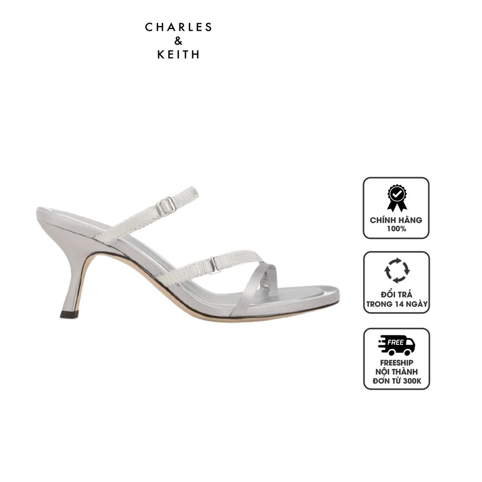 Sandals Charles & Keith Satin Lace-Strap Thong CK1-60920377 Silver, 34