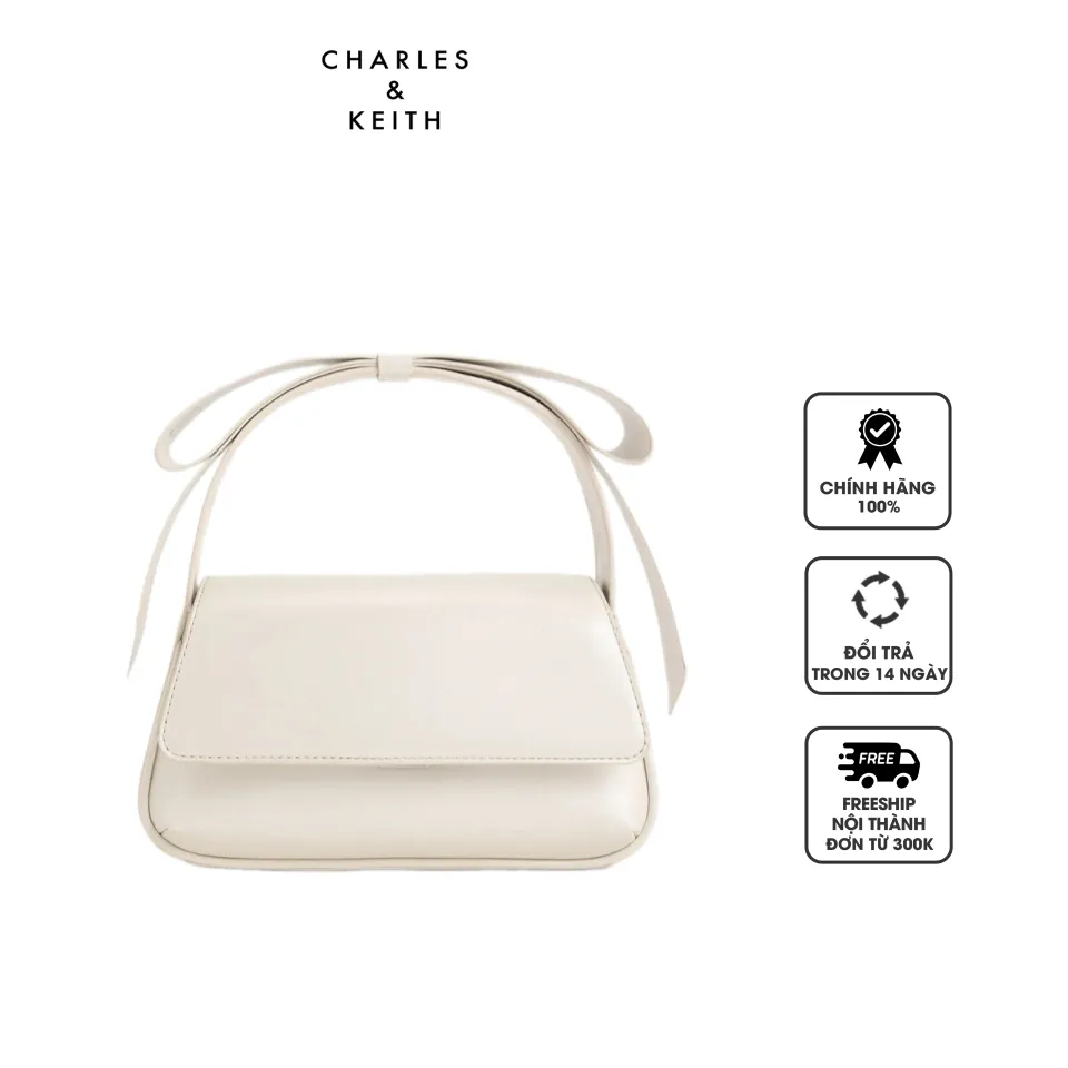 Túi xách Charles & Keith Leather Bow Top SL2-50840566 White
