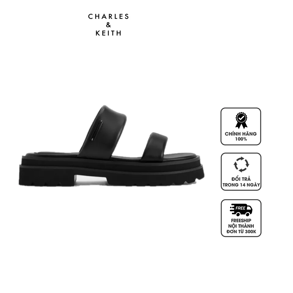 Dép Charles & Keith Tattie Puffy-Strap Sandals CK1-70381047 Black, 35