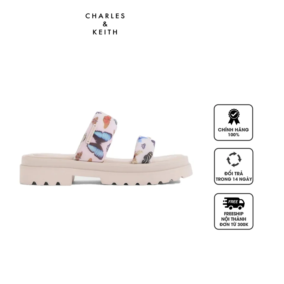 Dép Charles & Keith Tattie Butterfly-Print Puffy-Strap Sandals CK1-70381047 Multi, 35