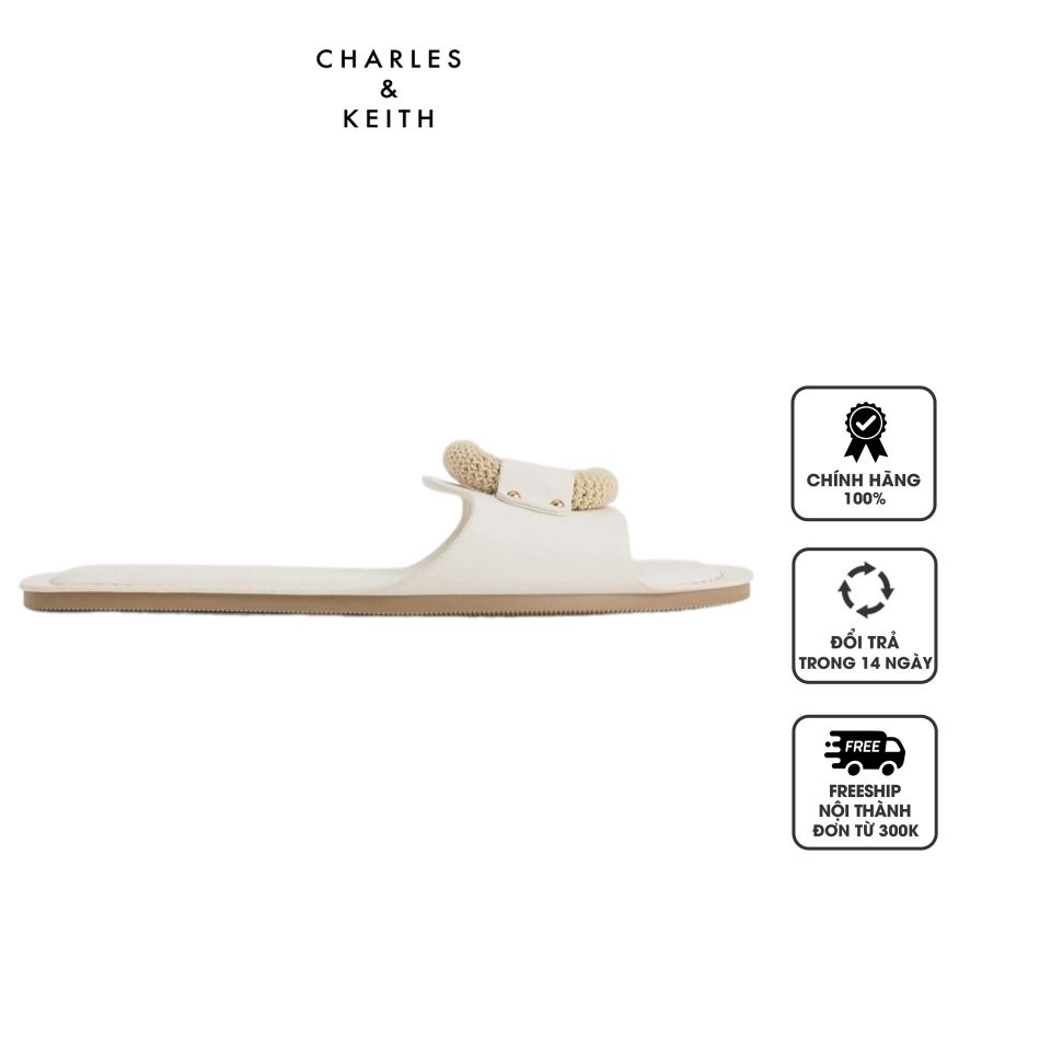 Dép Charles & Keith Raffia Ring Slide Sandals CK1-70381045 White, 35