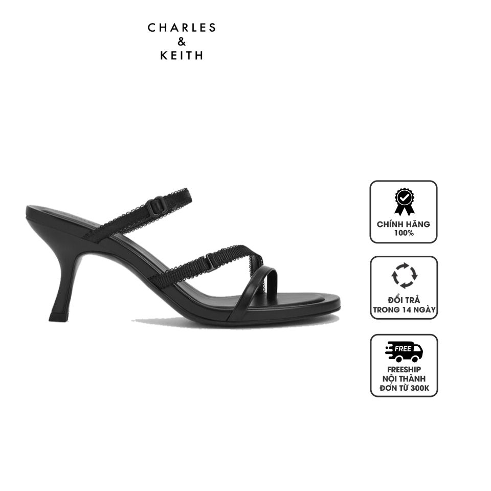 Sandals Charles & Keith Strappy-Lace Thong CK1-60920377 Black Textured, 35