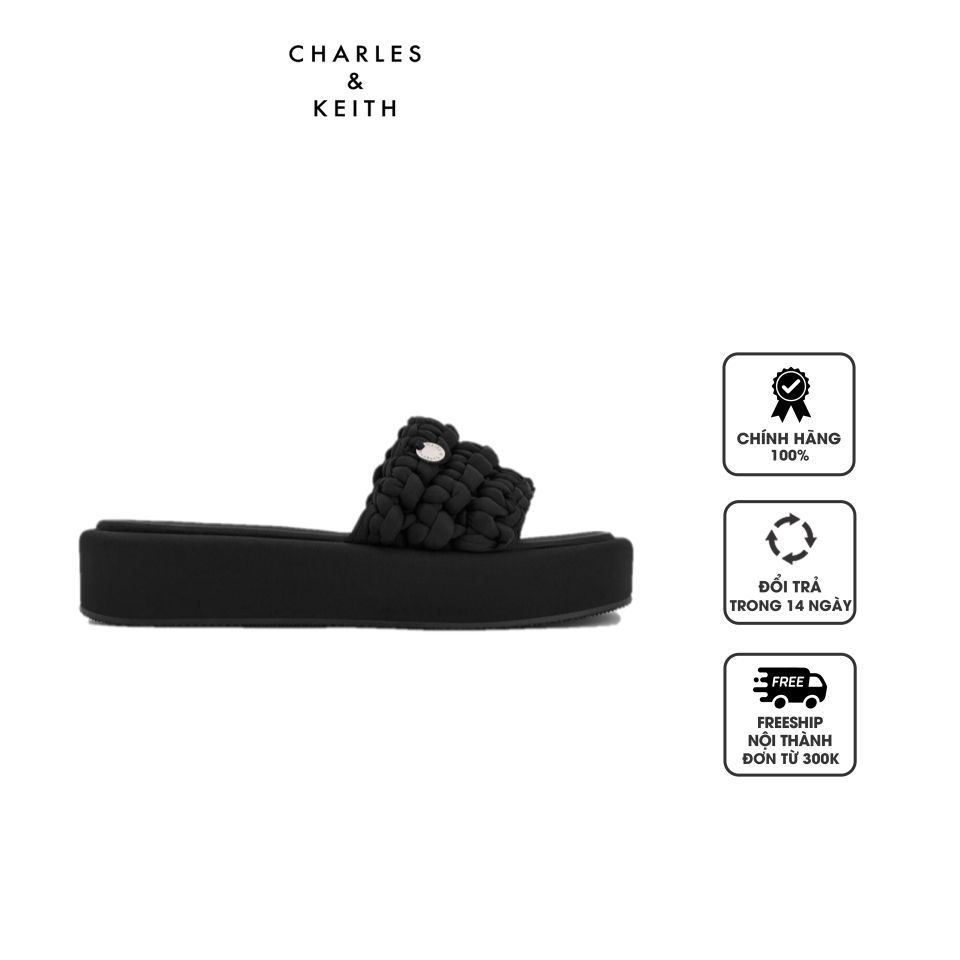 Dép Charles & Keith Woven Flatform Sandals CK1-80380076 Black Textured