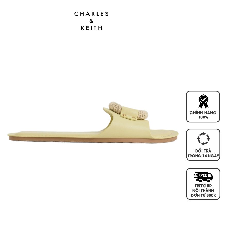 Dép Charles & Keith Raffia Ring Slide Sandals CK1-70381045 Lime, 35