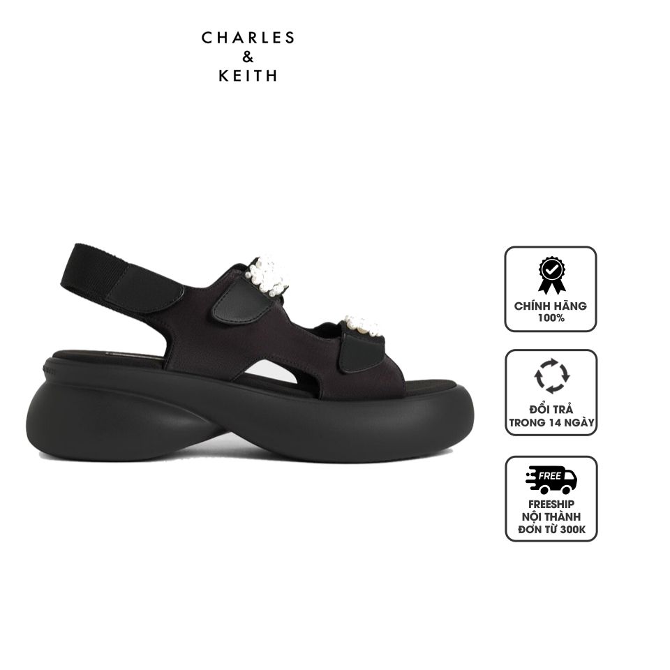 Sandals Charles & Keith Beaded-Strap Sports CK1-70920145-1 Black Textured