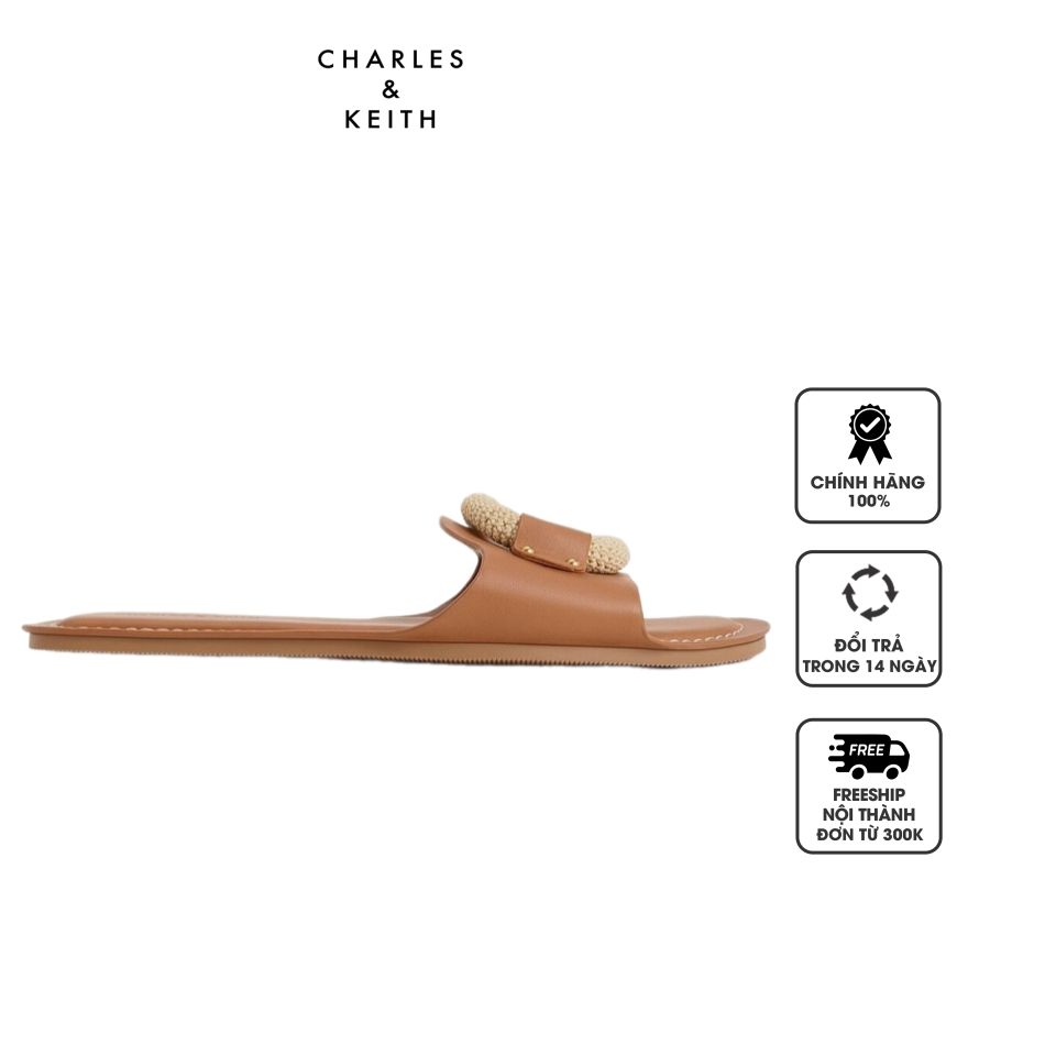 Dép Charles & Keith Raffia Ring Slide Sandals CK1-70381045 Brown, 35