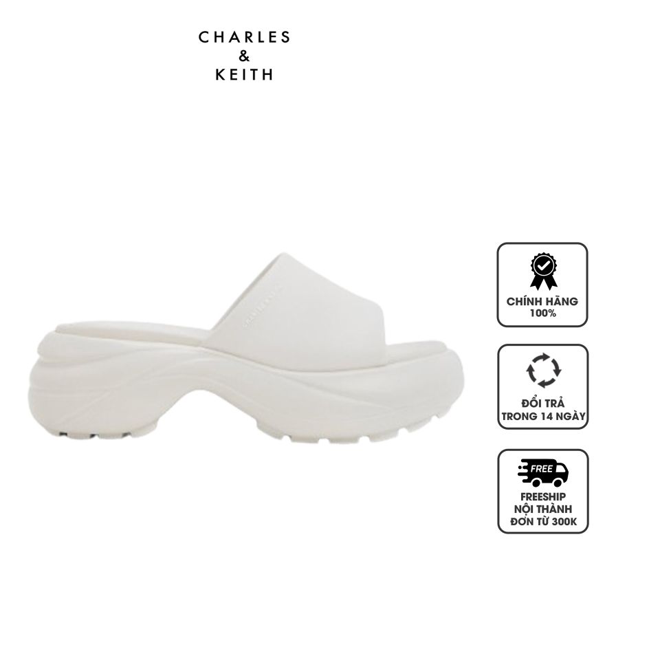 Dép Charles & Keith Wide-Strap Curved Platform Sports CK1-70920151 White, 36